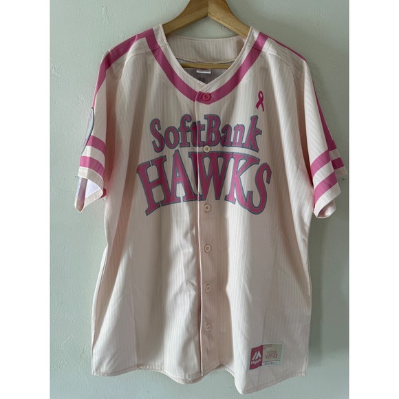Majestic SoftBank Hawks Imamiya 6 Pink Baseball Jersey Mens Large Breast Cancer